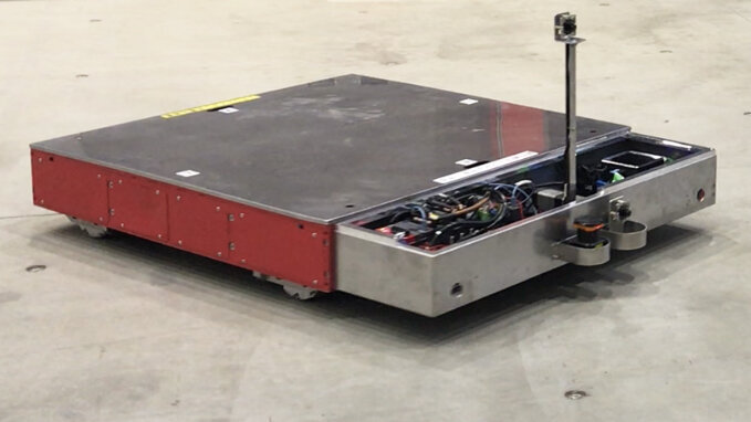 Low-floor AGV equipped with sensors and cameras