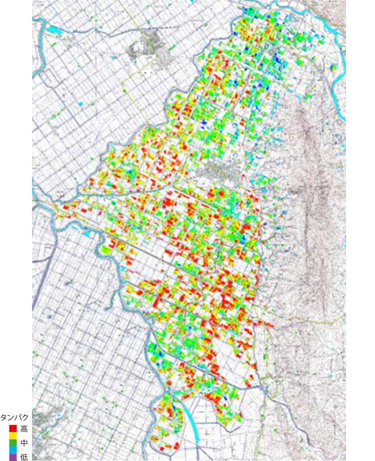図3　衛星画像による玄米タンパク含量マップ