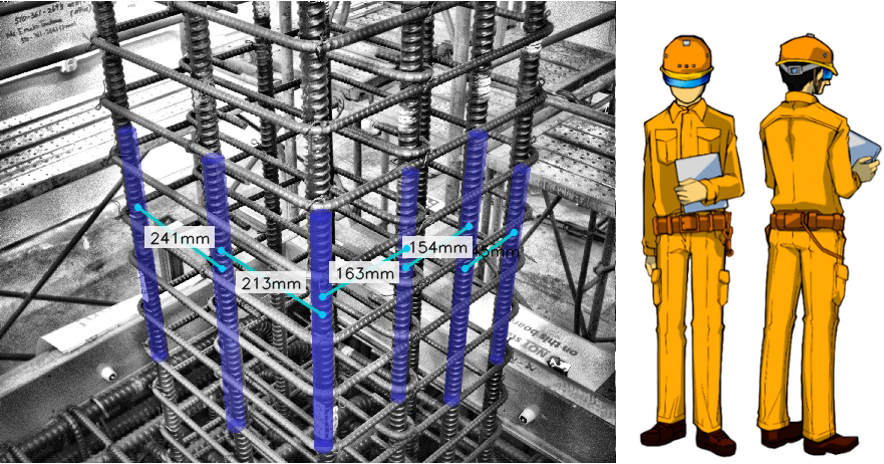 タブレット端末で配筋間隔（ピッチ）の計測状況