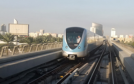 Running train near Al Karama Station on the Red Line