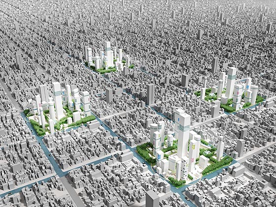 ネットワークしたゼリー免震都市　鳥瞰図