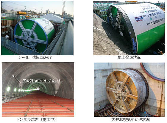 シールド機組立完了、地上発進状況、トンネル坑内、大井北換気所到達状況