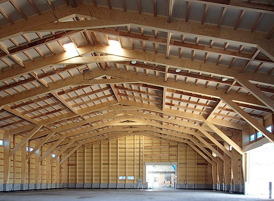 木造30mの大スパン架構の内観