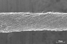 カーボンナノチューブ（CNT）のより糸の様子