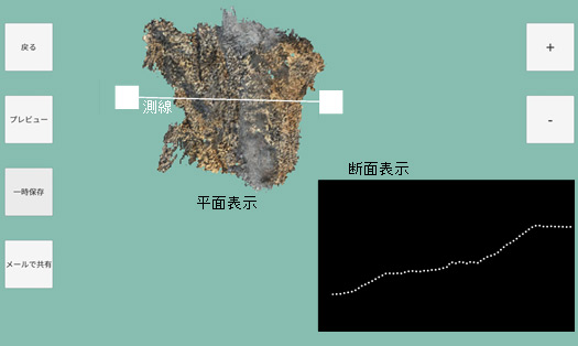 スマートフォンの画面に表示された断面図（右下）